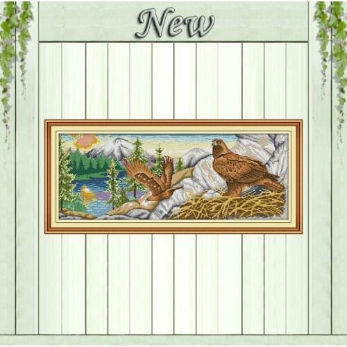 Eagle scenery lake forest animal painting 11CT Counted Print on canvas DMC 14CT diy Cross Stitch Needlework Kits Embroidery Sets