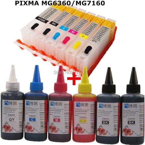 PGI-650 650 651 refillable ink cartridge refill ink kit For CANON pixma PIXMA MG6360 MG7160 printer + 6 Color Dye Ink 100ml