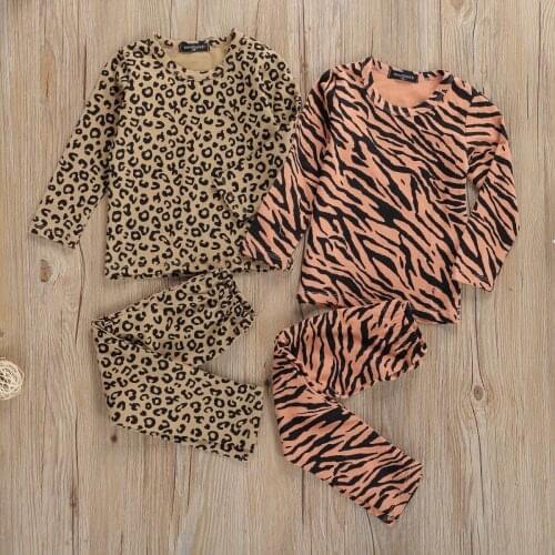 Pudcoco Toddler Baby Homewear Sets Leopard / Zebra Pattern Long Sleeve TShirt Top + Long Pants Casual Pajamas Sets Suits
