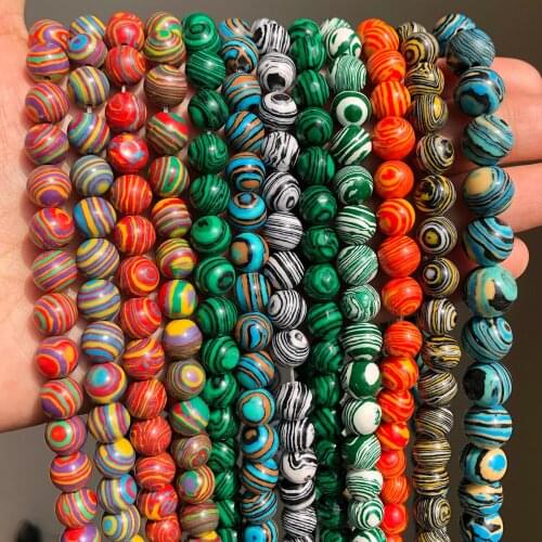 Multicolor Malachite Mineral Beads Round Loose Spacer Stone Beads for Jewelry Making DIY Necklace Bracelet 15inch 4/6/8/10mm