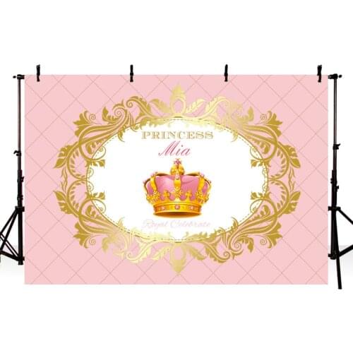 Pink Princess Crown Photography Backdrop Gold Pattern Baby Shower Girls Birthday Party Photo Backgrounds for Photo Studio