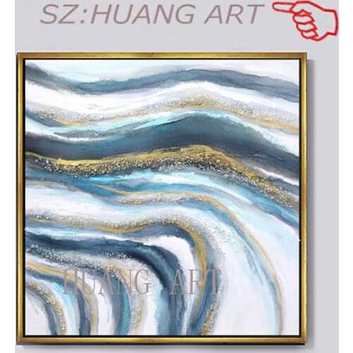 Hand painted blue abstract painting on the canvas painting of modern thick acrylic wall art sofa in living in adornment the lobb