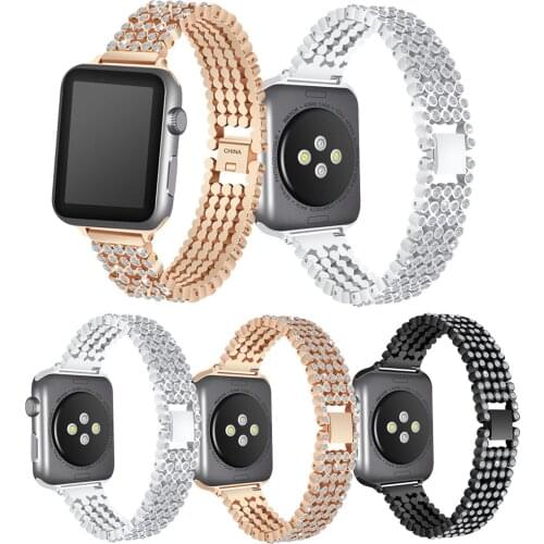 Crystal Strap for Apple Watch Band 38mm 42mm 40mm 44mm Diamond Stainless Steel Womens Bracelet for iWatch Series 1 2 3 4 5 6 SE