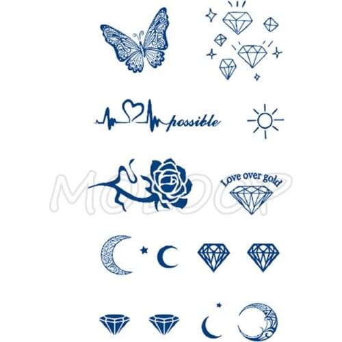 Juice Tattoo Sticker Butterfly Diamond Moon Rose Waterproof Temporary Makeup Fake Tattoos for Woman Men Lasting To 5 -15 Days