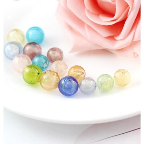 2PCS 10/12MM Murano Glass Essential Oil Gold Leaf Ball with 2 Holes Essential Oil Aromatherapy Bottle glass Pendant