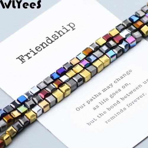 WLYeeS Plating Austrian Square shape crystal beads 4mm 100pcs Glass Spacer Loose beads for DIY Jewelry Necklace Bracelet Making
