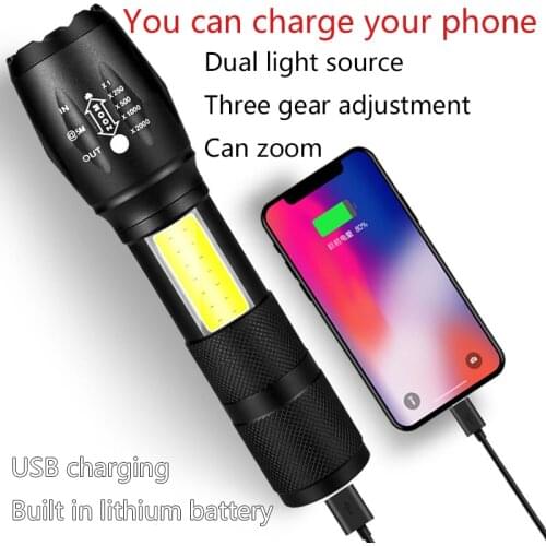 T6 Cob Test Light Power Torch USB Portable Battery for Mobile Phones Long-Range Home Riding Mini Outdoor Lighting Lamp tactical