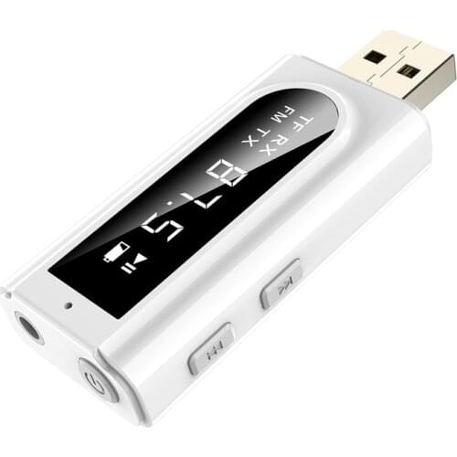 JABS USB Bluetooth 5.0 Receiver Transmitter 2-In-1 FM Modulator Card 3.5mm AUX Jack Wireless Audio Adapter Handsfree Mic