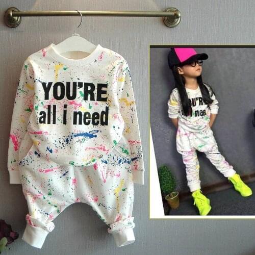 2019 girl streetwear costume casual outfits cotton leisure cloth set boys T shirt & harem pants kids clothing set for boys