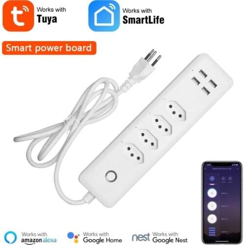 Wifi Smart Power Strip 4 BR Standard Outlets Plug With 4 USB Charging Port Timing App Voice Control Work With Alexa Google Home
