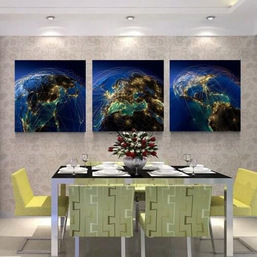 All Continent Routes Posters and Prints Wall Art Canvas Painting Earth Night Scene Picture for Living Room Wall Map Decoration