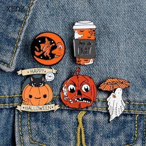 XEDZ The ghost of the new umbrella Smoking pumpkin ghost Ghost cola Cat pumpkin brooch fashion personality Halloween gift badge