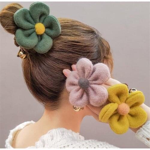 Big Flower korean Style Hariy Hair Clip Elastic Hair band Hair Accessories For Women Girls Ponytail Holder Scrunchies Hairpins