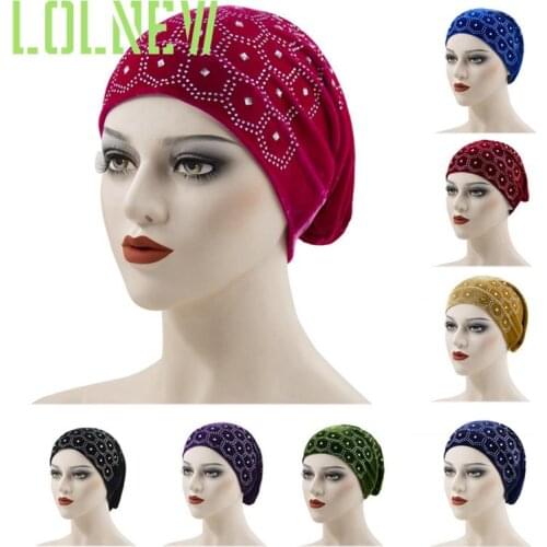 Gold Velvet Inner Hijabs Muslim Turban Caps for Women with Drill Ethnic Islamic Wrap Head Turbante Ready to Wear Hijab Bonnet