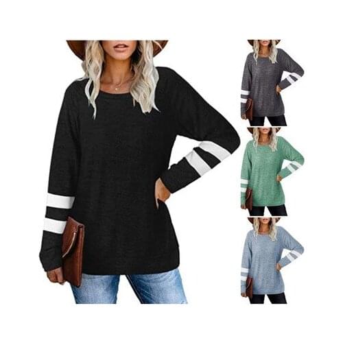 T Shirt Women 2021 New Fashion Fleece Long Sleeve Splicing Round Collar Female Leisure T-shirt YDJR9970