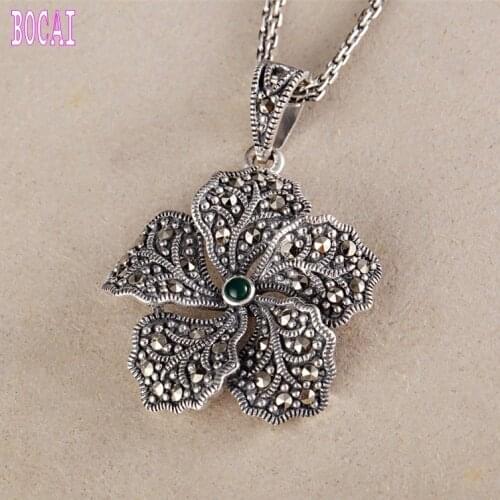 New 925 Sterling Silver Marcasite Silver Flower Natural stone woman pendant on behalf of a clavicle