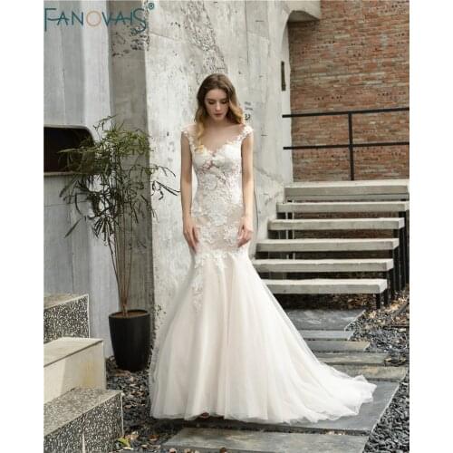 Elegant See-through Wedding Dress 2019 vestido de noiva Cap Sleeves Mermaid Wedding Gowns robe de mariee Bridal Dress trouwjurk