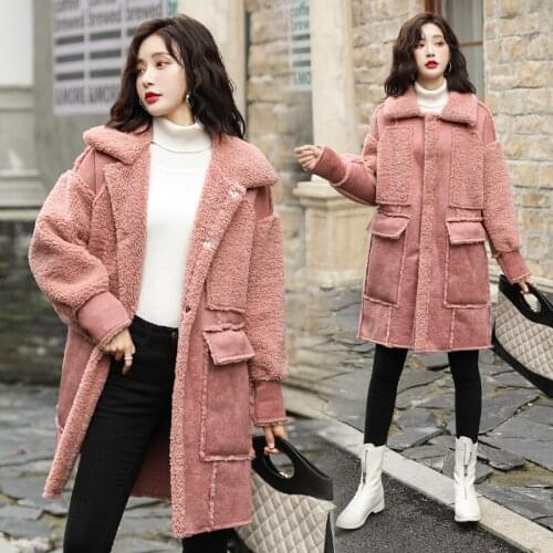 Winter Long Suede Faux Leather Jacket Women Plus Size Female Pink Warm Suede Jacket Woman Coat Ladies Windbreaker Oversized