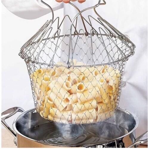 1pcs Foldable Steam Rinse Strain Fry French Chef Basket Magic Basket Mesh Basket Strainer Net Kitchen Cooking Tool Drop Shipping