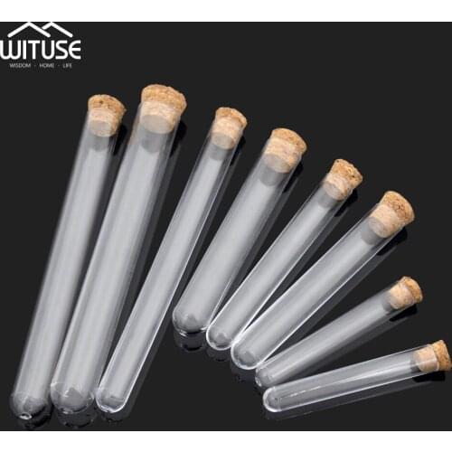 10Pcs 12x100mm New Transparent Laboratory Clear Plastic Test Tubes With Corks Caps School Lab Supplies, Wedding Favor Gift Tube