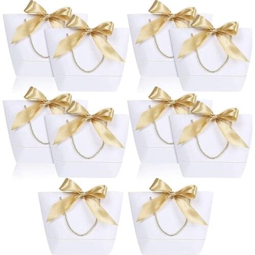 10 Pcs Gift Bag with Handle Paper Party Favor Bag Present Wrap Snack Bag with Bow Ribbon Present Favor Bags