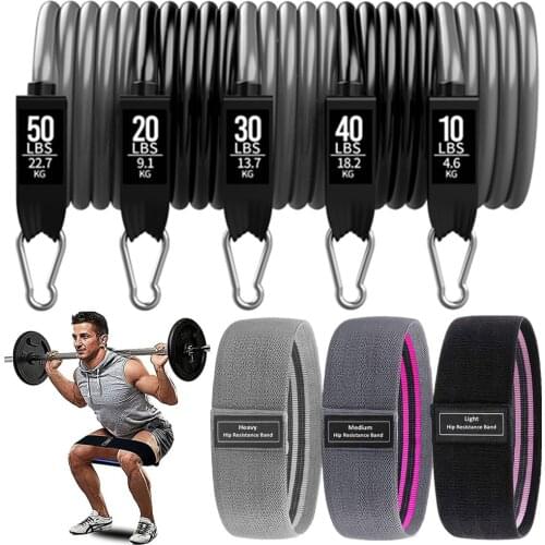 150lbs Resistance Bands Set 15pcs Fitness Workout Gym Pull Rope Yoga Tube Sports Elastic Booty Bands Exercise Equipment for Home