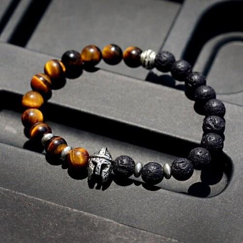 2020 Fashion Men Spartan Helmet 8MM Lava Stone Beads Classic Charm Bracelets Pulseiras Para As Mulheres