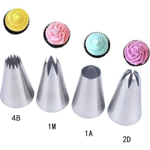 4pcs Stainless Steel Icing Piping Cream Nozzles Pastry Nozzle Set Cupcake Pastry Tips Cake Decorating Tools Kitchen Accessories