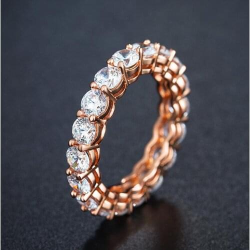 Brand Desgin Vecalon Stunning Trendy Jewelry 925 Sterling Silver&Rose Gold Clear White 5A CZ Zirconia Women Wedding Band Ring