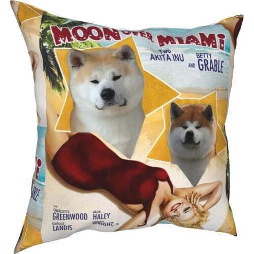 Akita Inu Moon Over Miami Pillowcase Printed Fabric Cushion Cover Gift Dog Pillow Case Cover Home Zipper 40*40cm