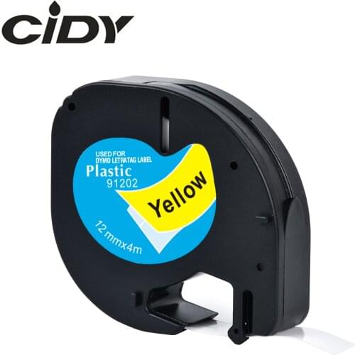 CIDY LT 91202 91332 LT91332 59423 Compatible 12mm Black on yellow Dymo Letratag plastic Laminated Tape for LT-100H