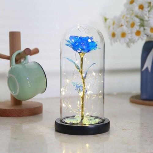 2020 Beauty And The Beast Red Rose Flower In Glass Dome Wooden Base For Decorate Valentines Day Gifts Christmas LED Rose Lamps