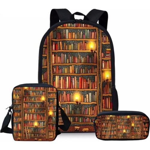 Kids School Bags Library Books Printing Schoolbag Children 3pcs Primary School Bag Set Girls Bookbag Students Satchel