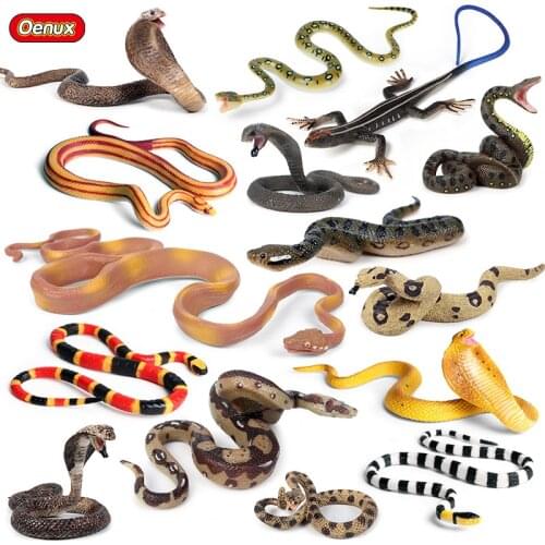 Oenux Forest Savage Snakes Simulation Animals Rattlesnake Python Cobra Action Figures PVC Lifelike Model Education Kids Toy Gift