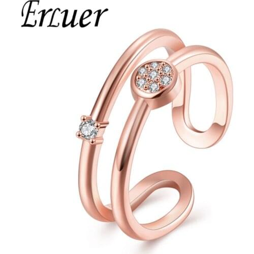ERLUER Fashion Women Wedding Party Rose Gold Color Open Jewelry Elegant ring Austrian Crystal Friend Gift Cuff Finger Rings