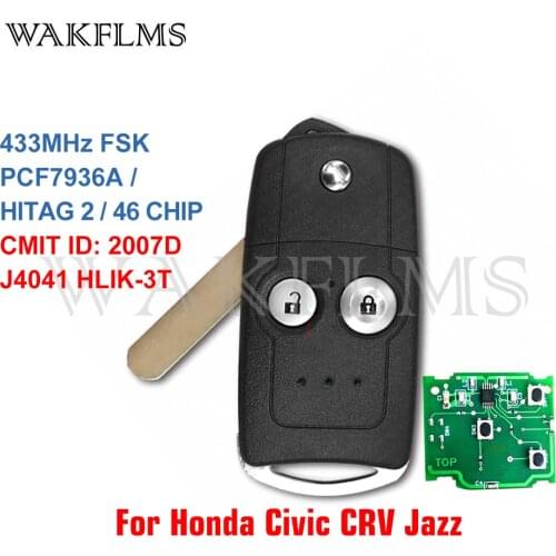 HLIK-3T For Honda Civic CR-V CRV Jazz 2011 2012 2013 2014 2015 433MHz ID46 Flip Remote Car Key Fob 2007DJ4041