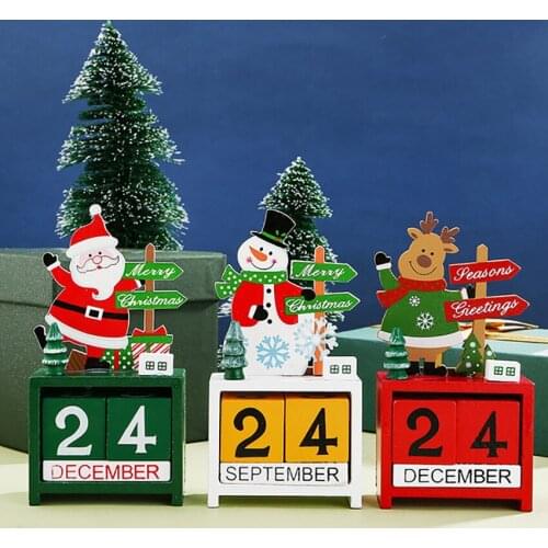 Christmas Countdown Calendar Wooden Blocks Desk Advent Calendar Elk Snowman Santa Retro Christmas Handmade for Home Office