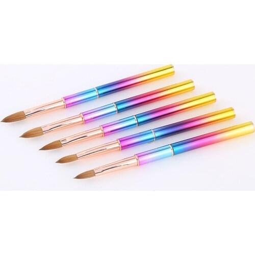 Acrylic Nail Brush Crimped Kolinsky Sable UV Nail Art Gel Brush Gel Builder Manicure Brush Flat Round Metal Handle Nail Brush