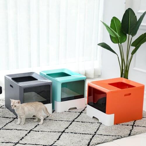 Cat Litter Box Big Size Pet Supplies Colorful Self Cleaning Drawer Style Two-Door Enclosed Cat toilet Pan with Scoop