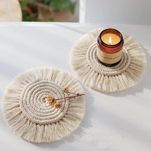 Round Handmade Braid Non-slip Coffee Tea Cup Pad Mat Cushion Table Placemat