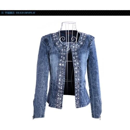 Spring Autumn Female Jacket Beading Fashion Woman Coats European Style Denim Woman Coats Long Sleeve Jackets