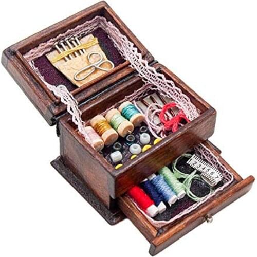 1:12 Dollhouse Miniature Furniture Mini Sewing Machine with Thread For Wooden Dollhouse Furniture Doll House Accessories