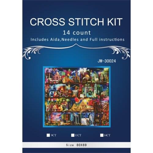 World Travel Book Shelf Needlework,scenic embroidery,DIY Art DMC Cross stitch kits,Pattern counted Cross-Stitching JW-3002