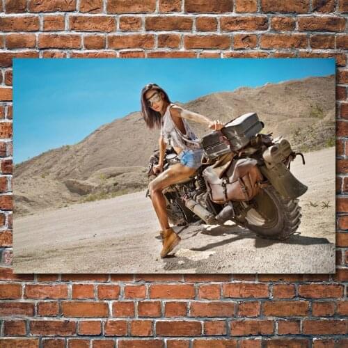 Brunette Girl Model Motorcycle Wallpaper Picture Printed Wall Art Poster Canvas Cloth Decorative paintings