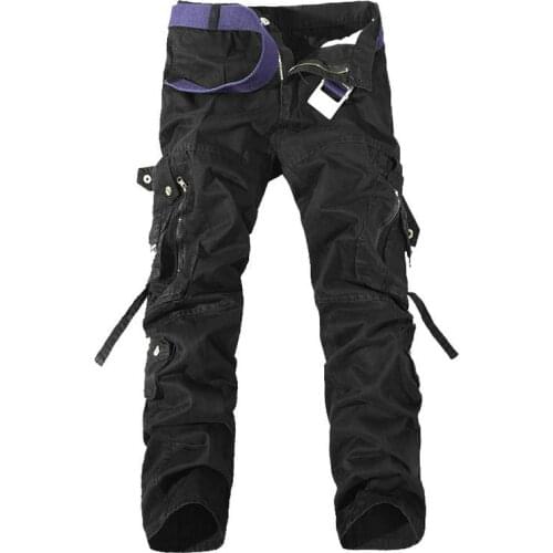 Fashion Multi-Pocket Solid Mens Cargo Pants High Quality Casual Slim Workout Men Trousers Size 28-40