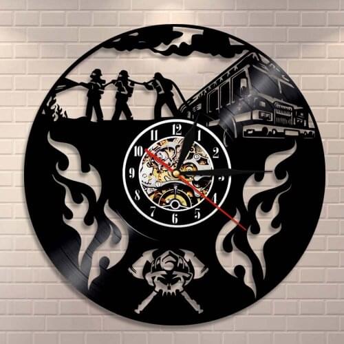 Fireman Fighting Vinyl Record Wall Clock Firemen Retirement Gift Firefighting Rescue Helmet Axes Crossed Wall Art Wall Clock