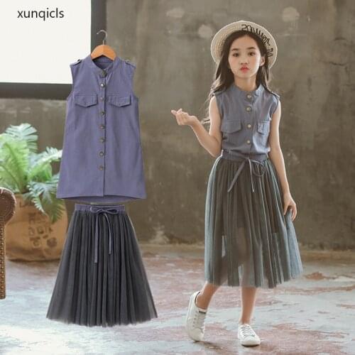 New Girls Clothes Sets Summer Girl T-shirt + Tulle Skirt Suits Kids Princess Dresses Children Clothing Set 4-13year