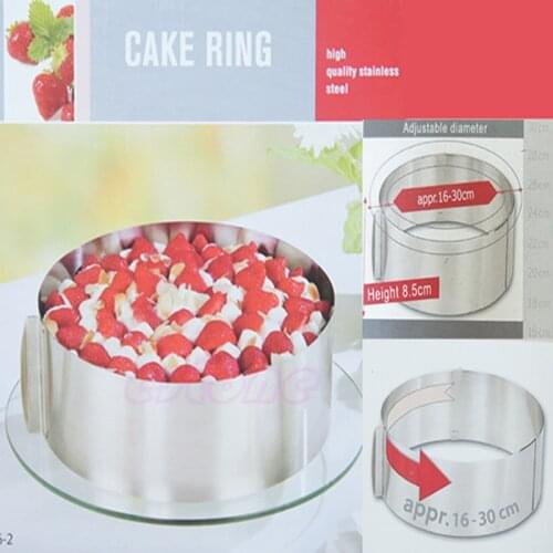 New Stainless Steel Adjustable Mousse Cake Ring 2Handle Layered Baking Mold