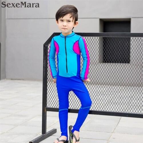 2018 New Wetsuits kids with uv protection Cute Patchwork diving suit for kids boy full surfing wetsuits Beach wear swimsuit