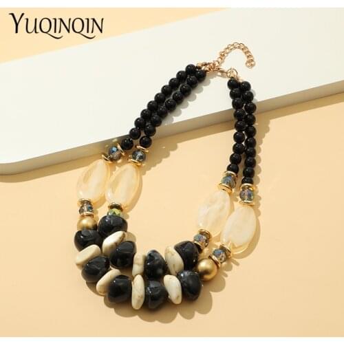 New Arrival Large Long Necklaces for Women Fashion Jewellery Multilayer Layered Resin Beaded Necklace Charms Big Accessories